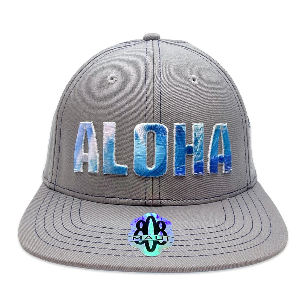 Pop-Up Mākeke - 808 Clothing - Aloha 3D Sub Wave Flat Bill Hat - Light Gray - Front View