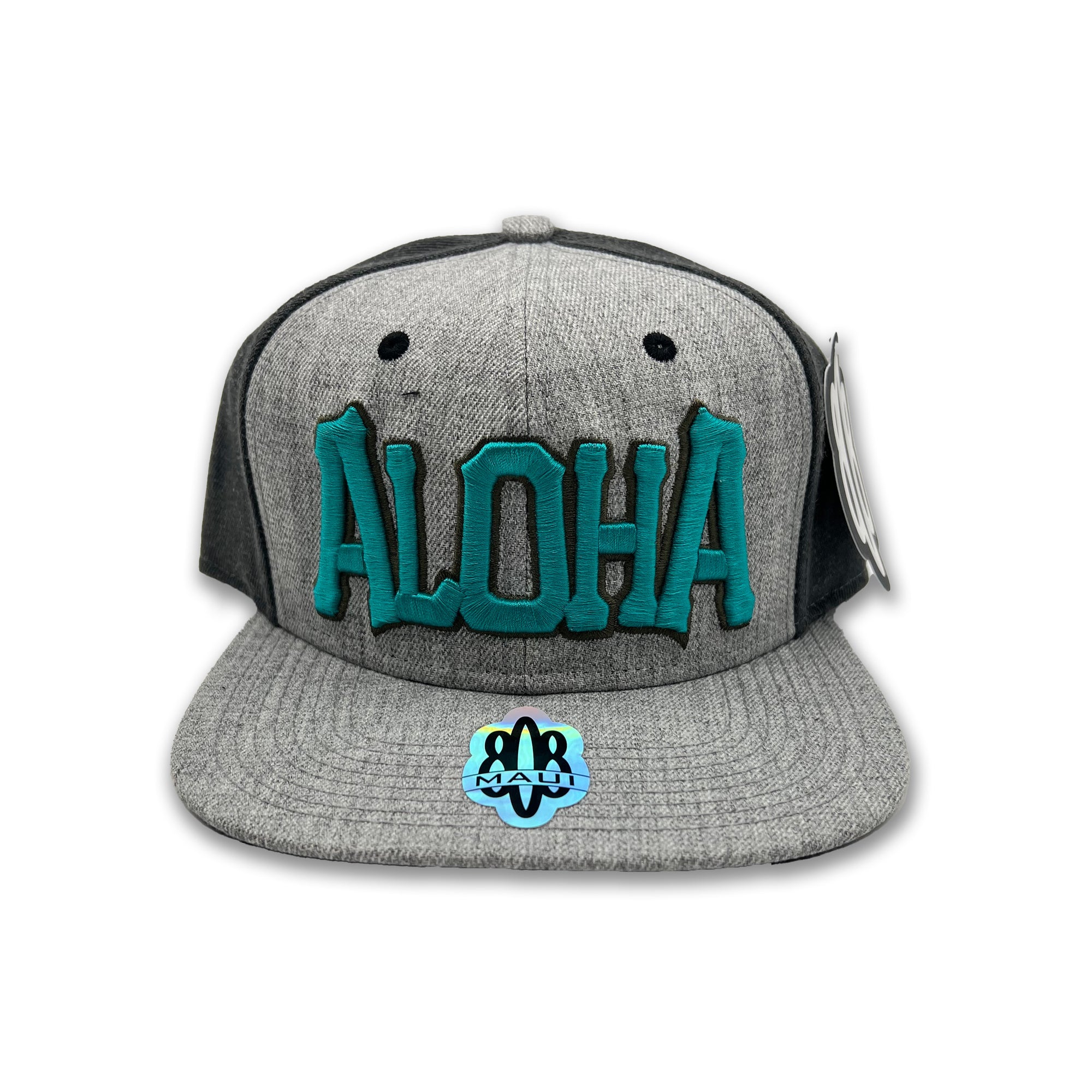 Pop-Up Mākeke - 808 Clothing - Aloha3 Snapback Flat Bill Hat - Front View