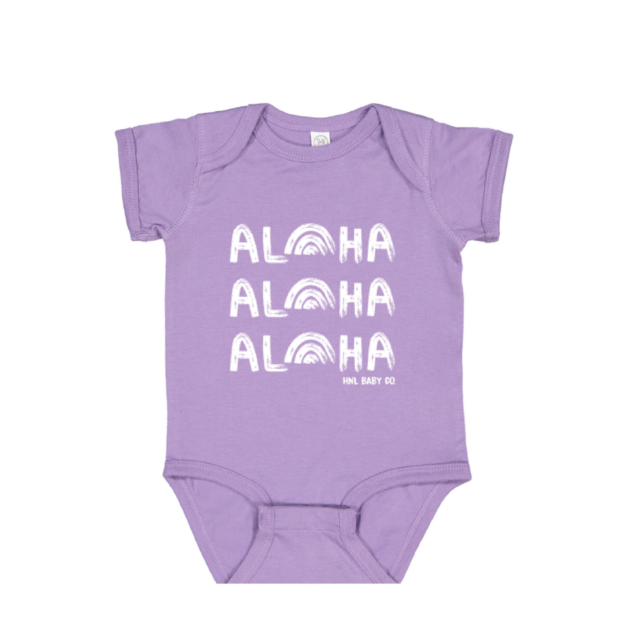 Pop-Up Mākeke - Honolulu Baby Co. - Aloha, Aloha, Aloha Baby Onesie - Lavender