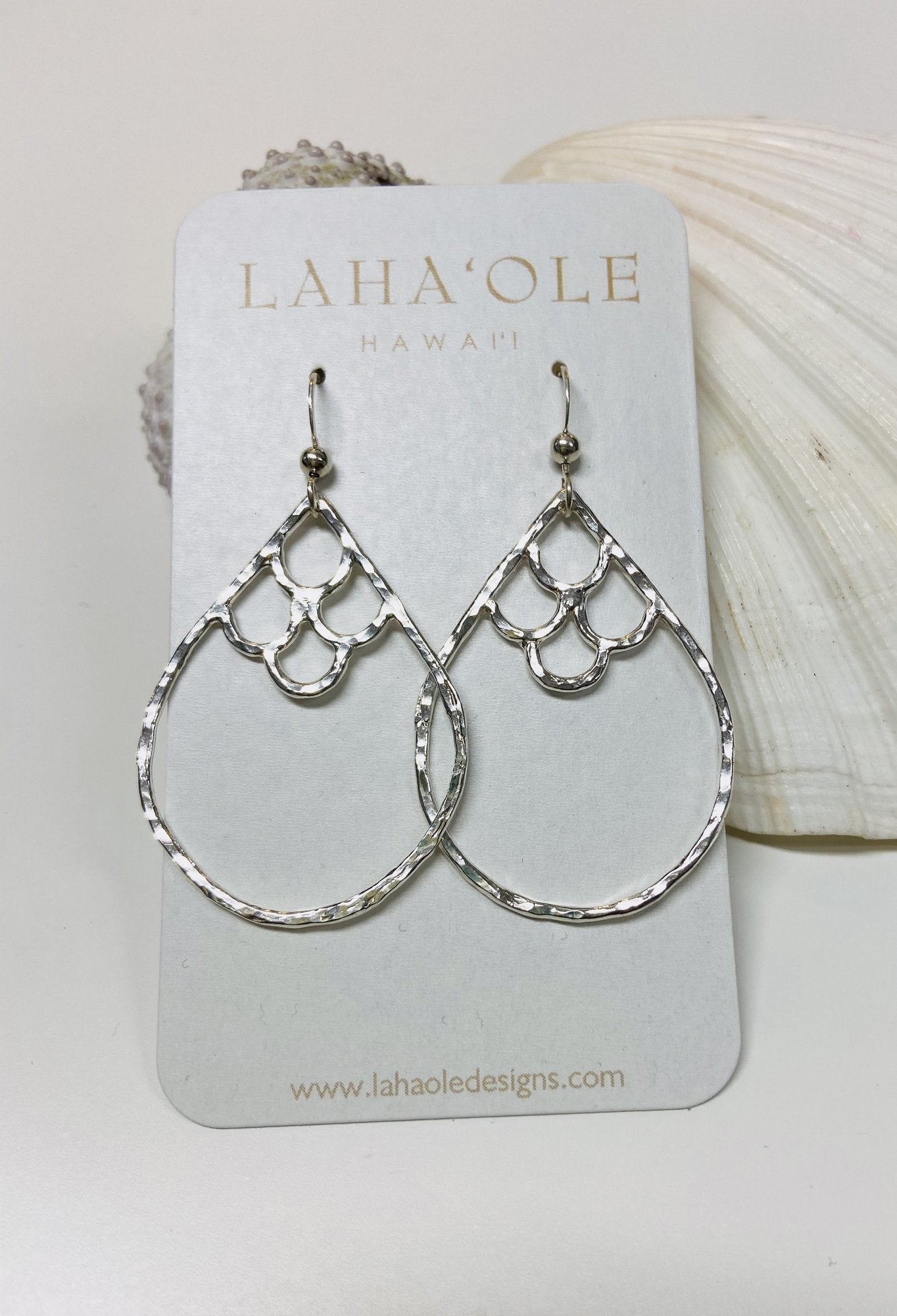 Pop-Up Mākeke - Laha'ole Designs - Kai Nalu 'Elua Sterling Silver Earrings - Medium - Front View