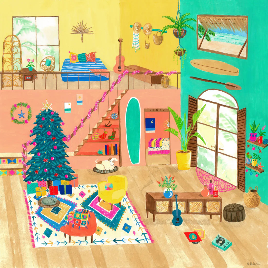 Pop-Up Mākeke - Surf Shack Puzzles - Home for the Holidaze by Hannah Katarski Puzzle - Front View
