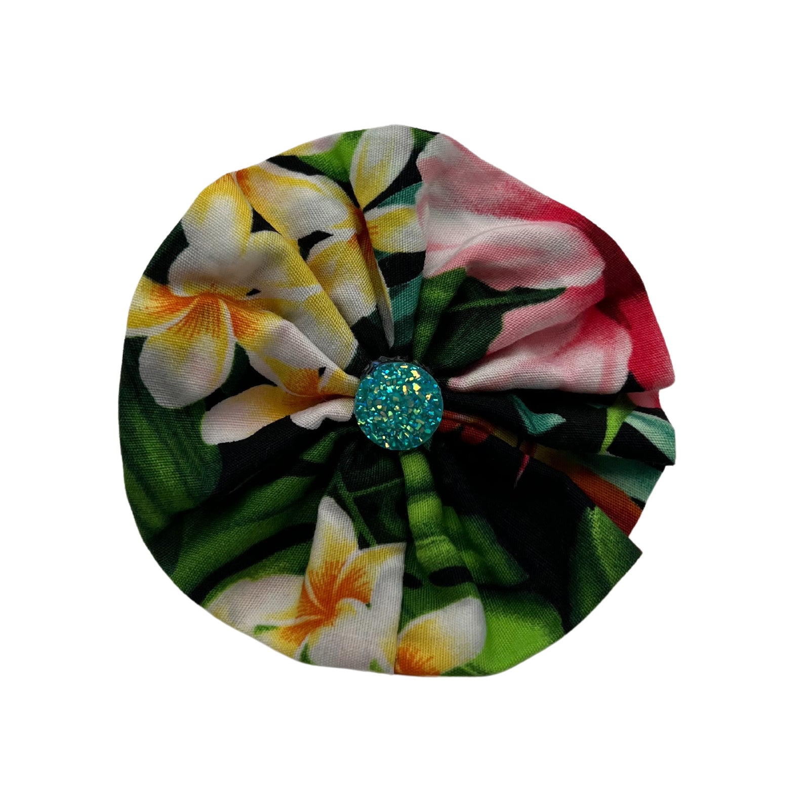 Pop-Up Mākeke - humBowbarks Pet Wear - Ruffle Flower - Blue Glitter - Front View