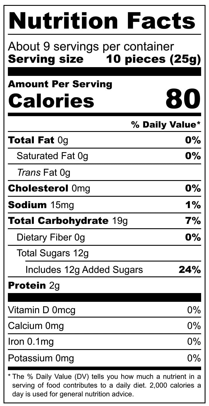 Pop-Up Mākeke - Hawaii Candy Factory - Noms Gummy Bear Bag - Nutritional Facts