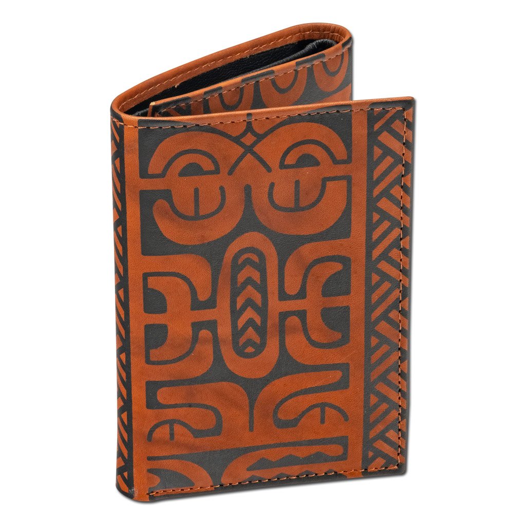 Pop-Up Mākeke - Na Koa - French Polynesian Tattoo Trifold Leather Wallet - Bourbon