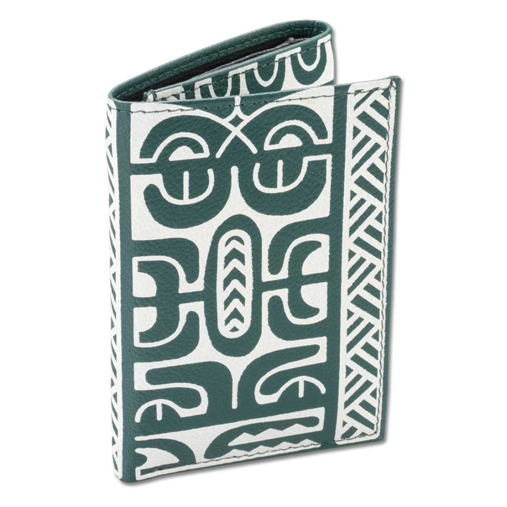 Pop-Up Mākeke - Na Koa - French Polynesian Tattoo Trifold Leather Wallet - Green