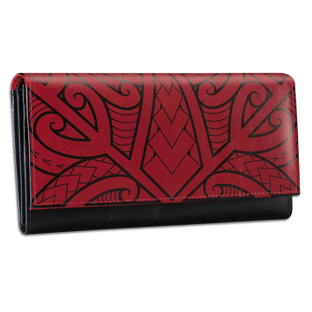 Pop-Up Mākeke - Na Koa - Polynesian Tattoo Clutch Wallet - Red - Front View