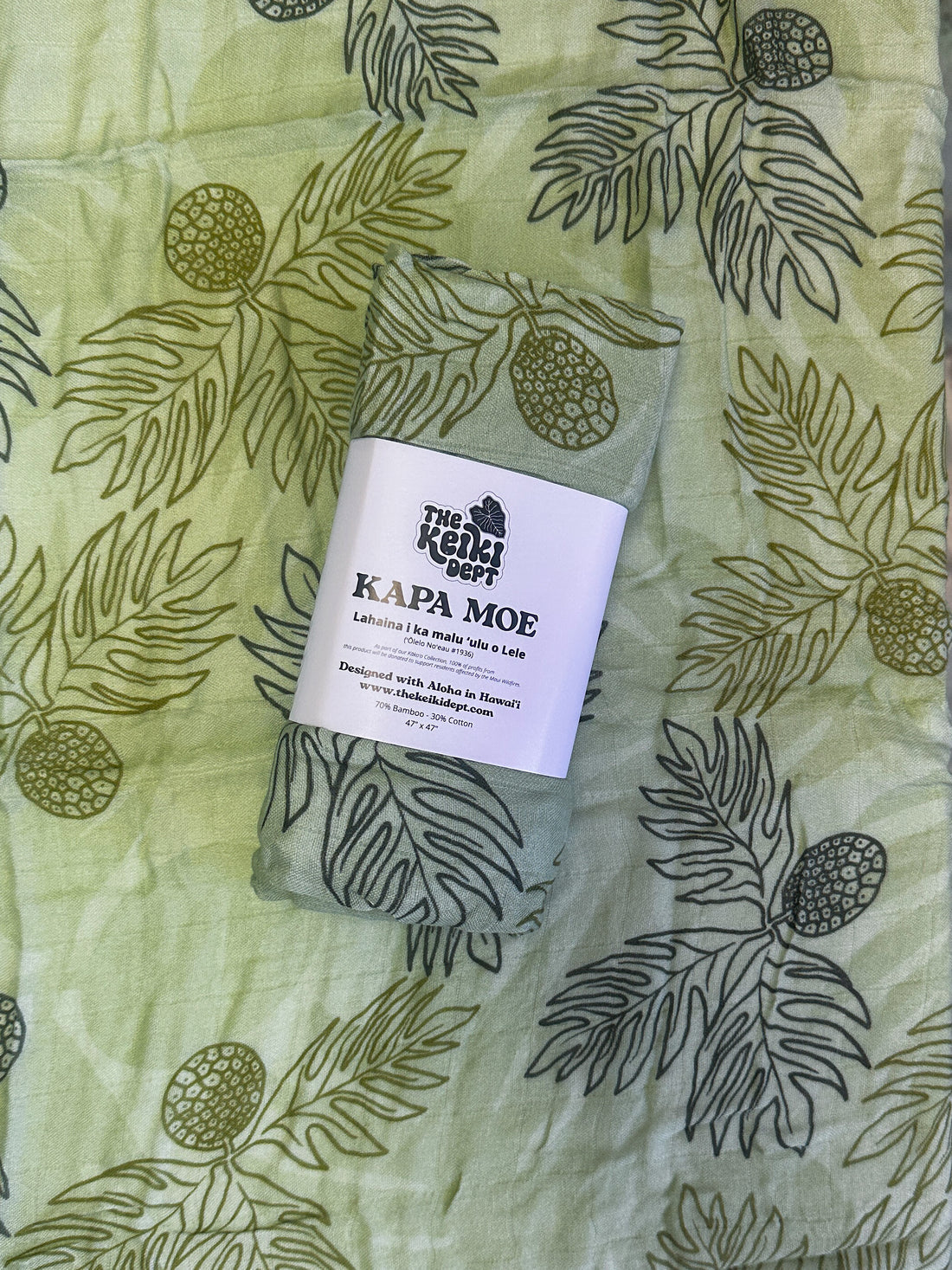 Pop-Up Mākeke - The Keiki Department - Bamboo Muslin Baby Swaddle Blanket - Ulu Green Ulu o Lele