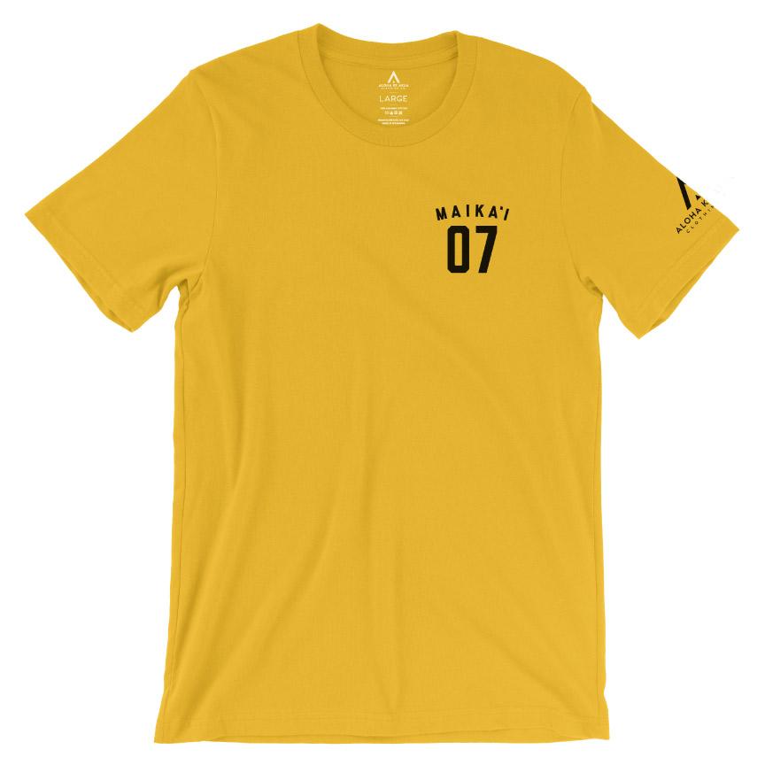 Pop-Up Mākeke - Aloha Ke Akua Clothing - Maikaʻi 07 Men&#39;s Short Sleeve T-Shirt - Mustard - Front View