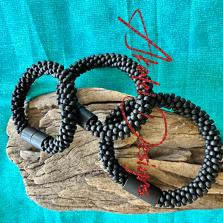 Black Matte w/ round glass beads  necklace Lei  - 6 1/4" (fits an 7"-7 1/2" wrist)
