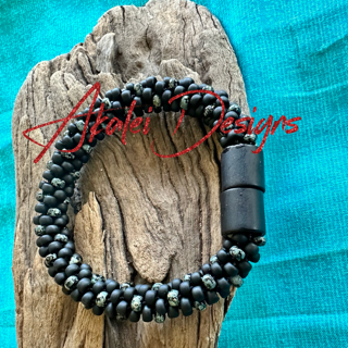 Black Matte with Black Picasso Bracelet w/ round glass beads - 7 25" fits a 7.5"-7.75" wrist