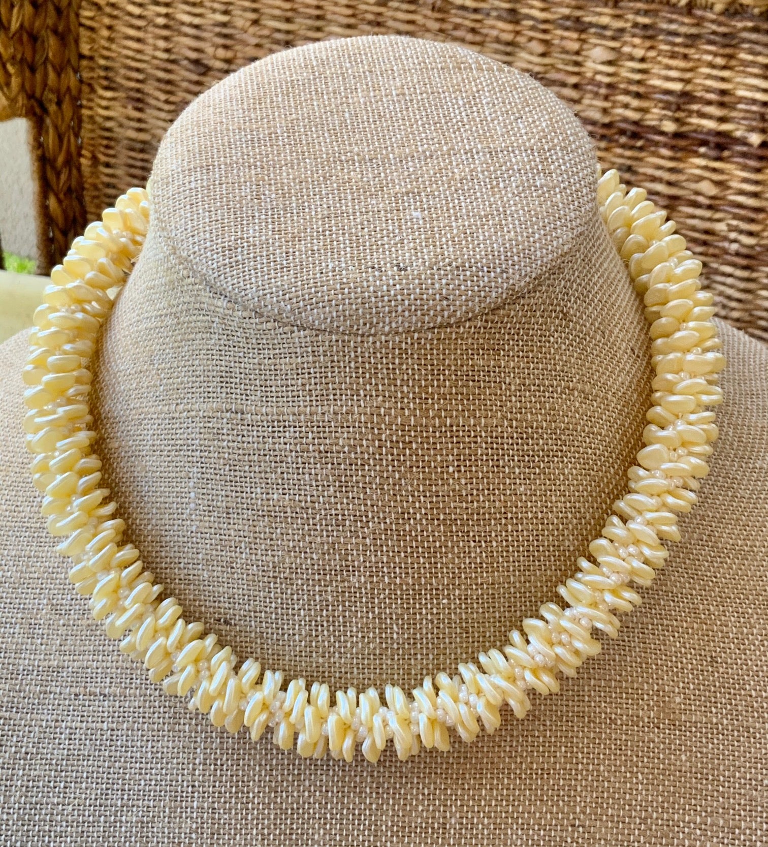 Cream Luster Orchid Lei Necklace - 20"