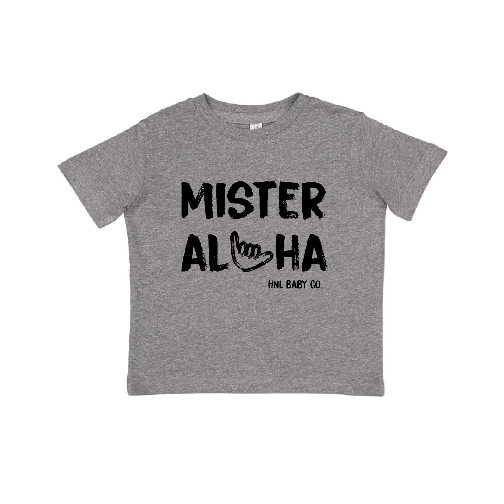 Pop-Up Mākeke - Honolulu Baby Co. - Mister Aloha Keiki T-Shirt - Granite Heather - Front View