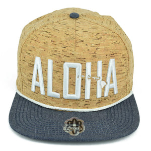 Pop-Up Mākeke - 808 Clothing - Aloha with Islands 3D Flat Bill Hat - Cork & Blue Denim - Front View