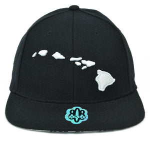 Pop-Up Mākeke - 808 Clothing - Hawaiian Islands 3D Flat Bill Hat - Black - Front View