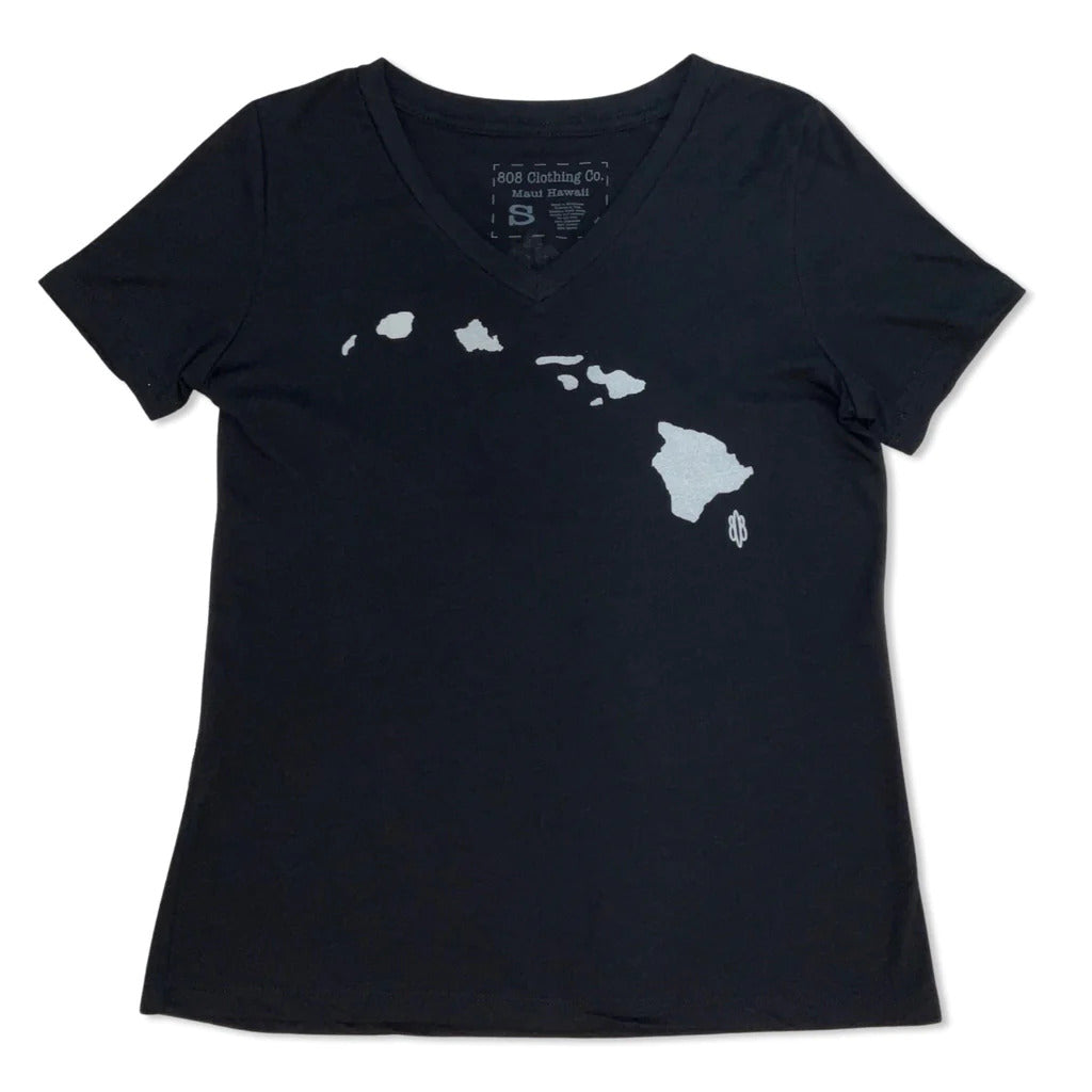 Pop-Up Mākeke - 808 Clothing - Hawaiian Islands Women's V-Neck T-Shirt - Front View