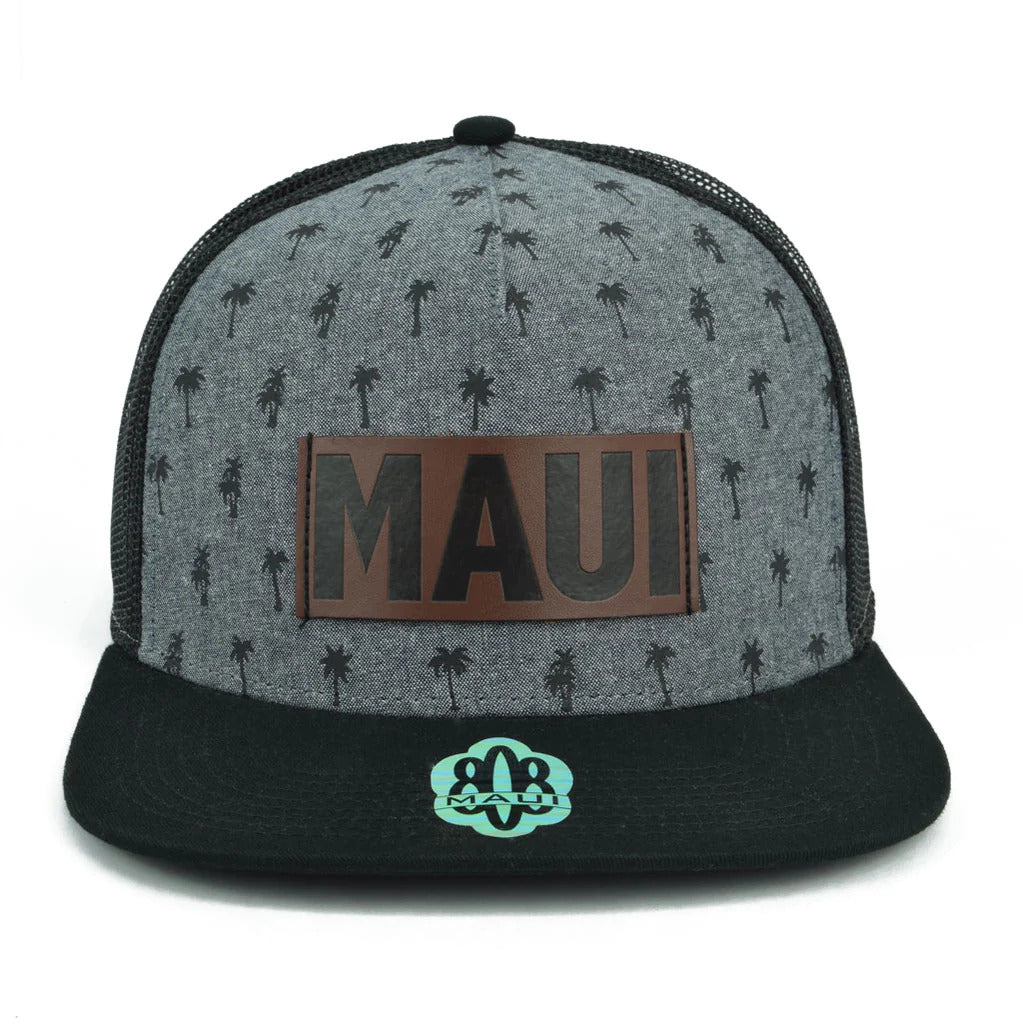 Maui Palm Tree Leather Patch Hat - Black