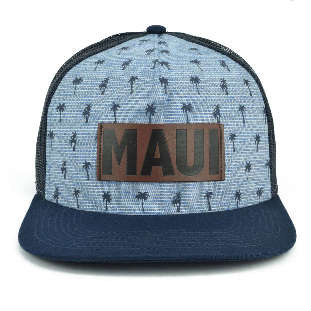 Maui Palm Tree Leather Patch Hat - Light Blue &amp; Navy