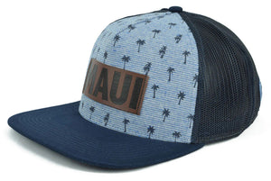 Maui Palm Tree Leather Patch Hat - Light Blue & Navy