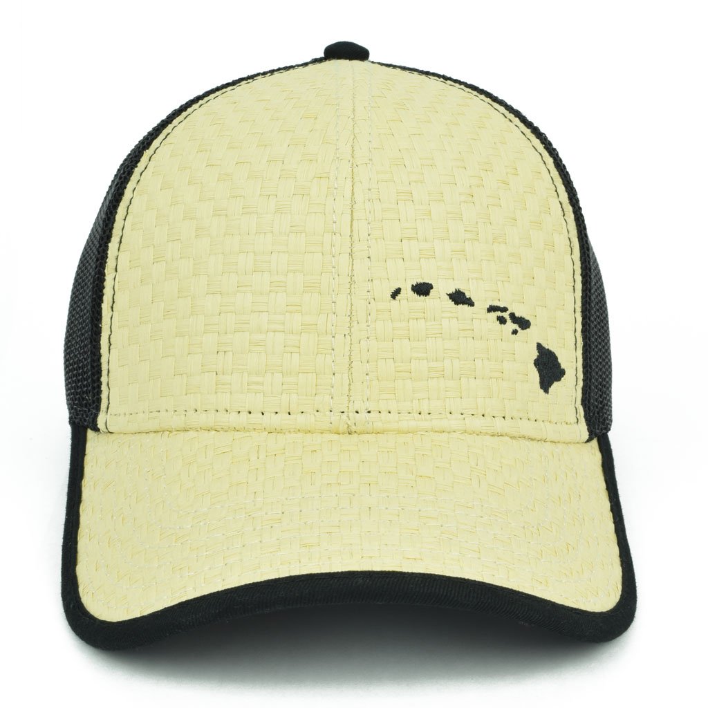 Pop-Up Mākeke - 808 Clothing - Small Hawaiian Islands Embroidered Hat - Tan &amp; Black - Front View