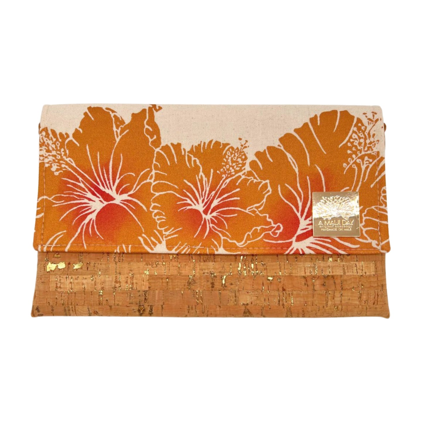 Pop-Up Mākeke - A Maui Day Original Handbags - Handprinted Fold-Over Handbag - Hibiscus on Canvas - Front View