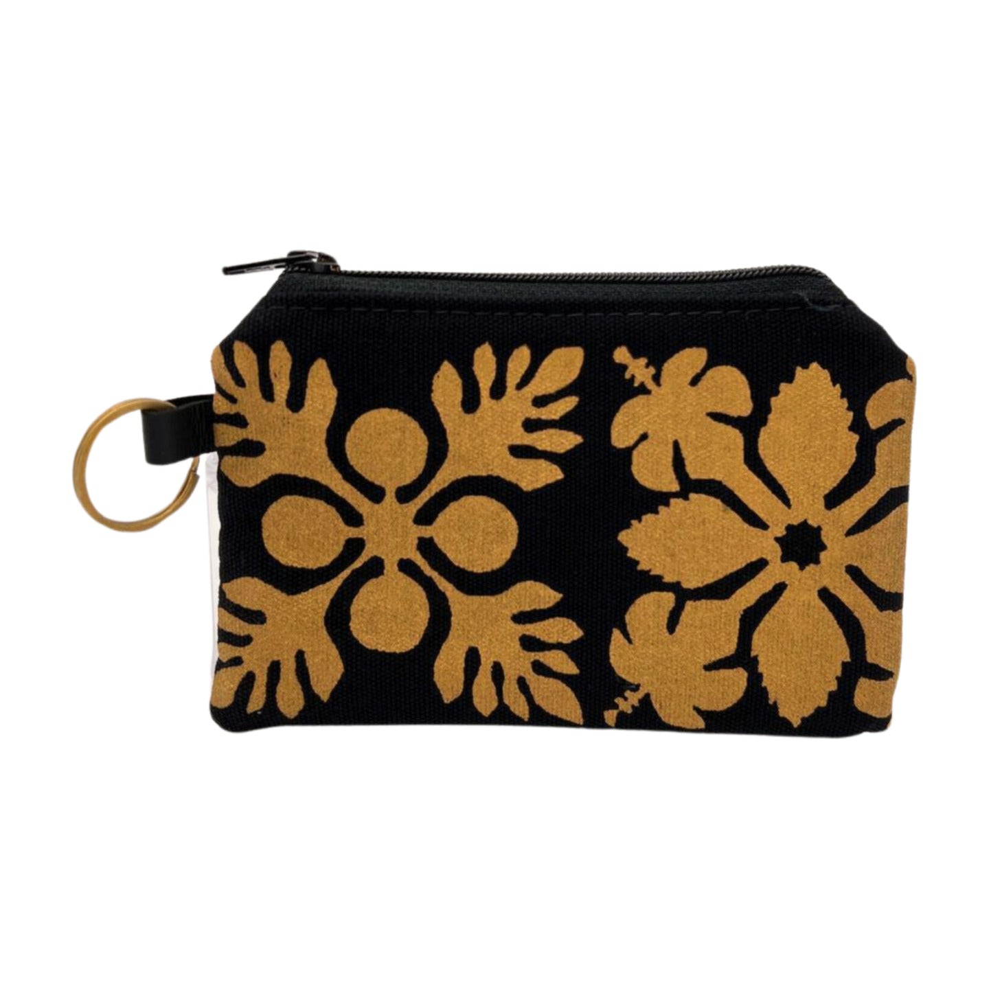 Pop-Up Mākeke - A Maui Day Original Handbags - Handprinted Mini Handbag - Gold Quilt on Black Canvas - Front View