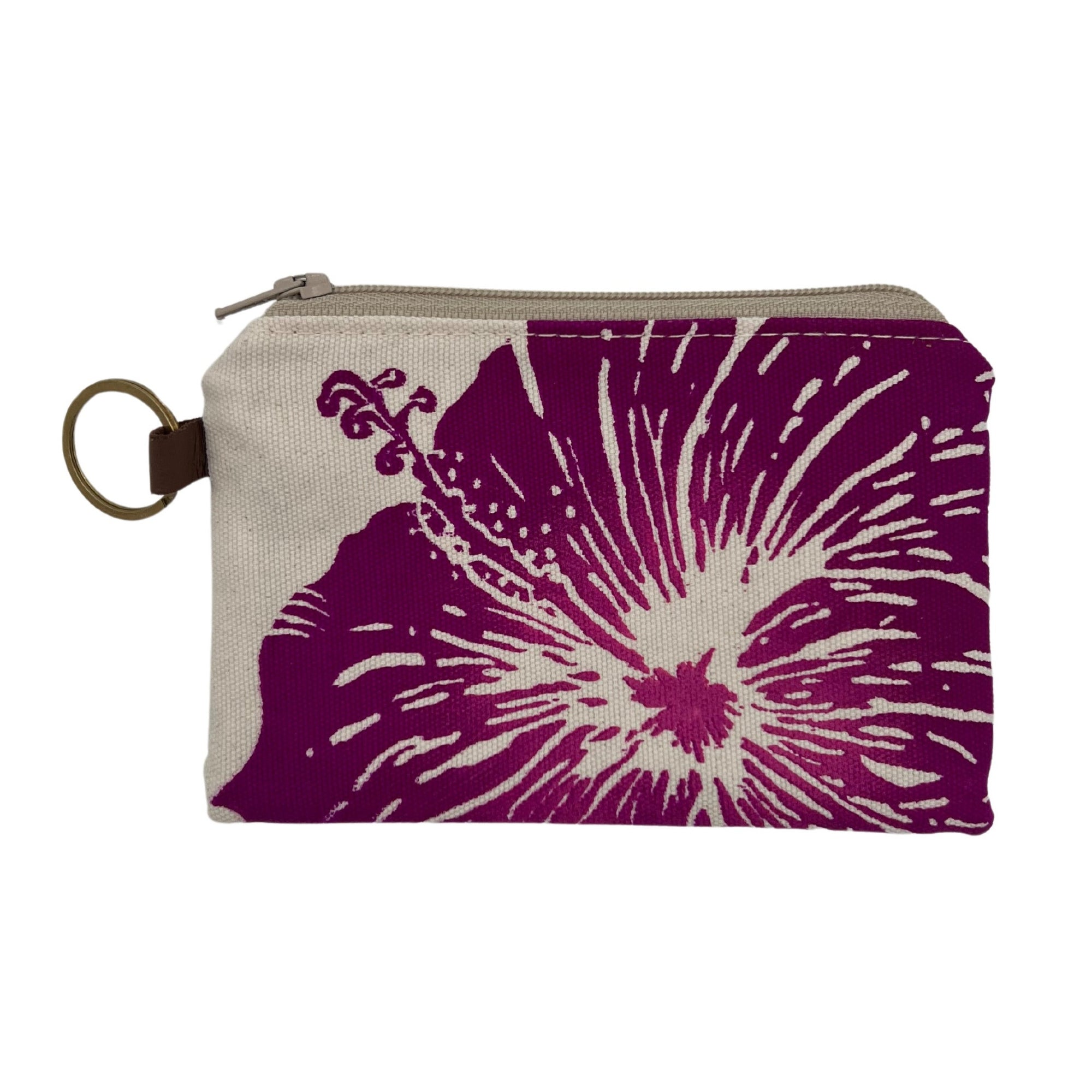 Pop-Up Mākeke - A Maui Day Original Handbags - Handprinted Mini Handbag - Purple Hibiscus on Canvas - Front View