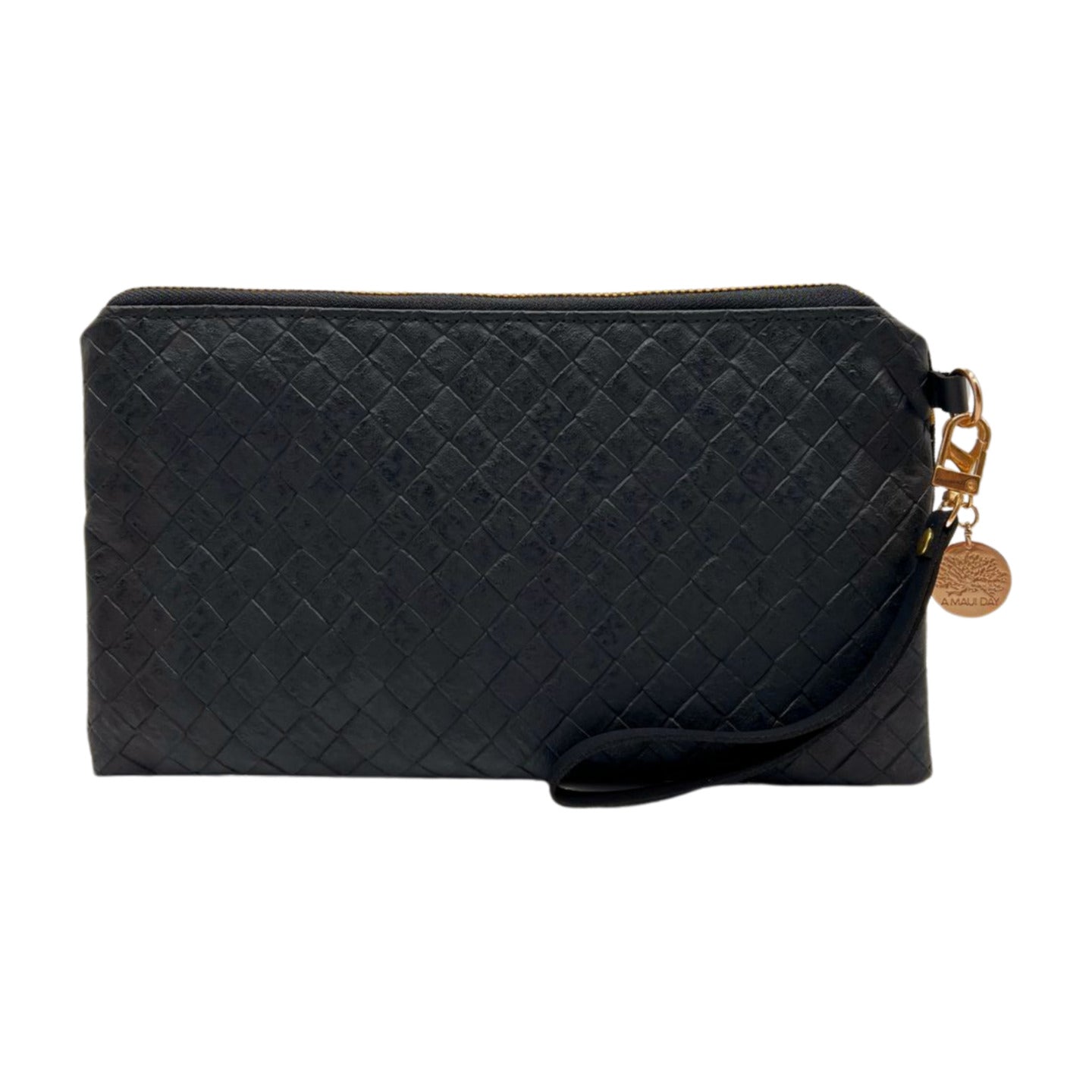 Pop-Up Mākeke - A Maui Day Original Handbags - Handprinted Small Handbag - Gold Quilt on Black Canvas - Back View
