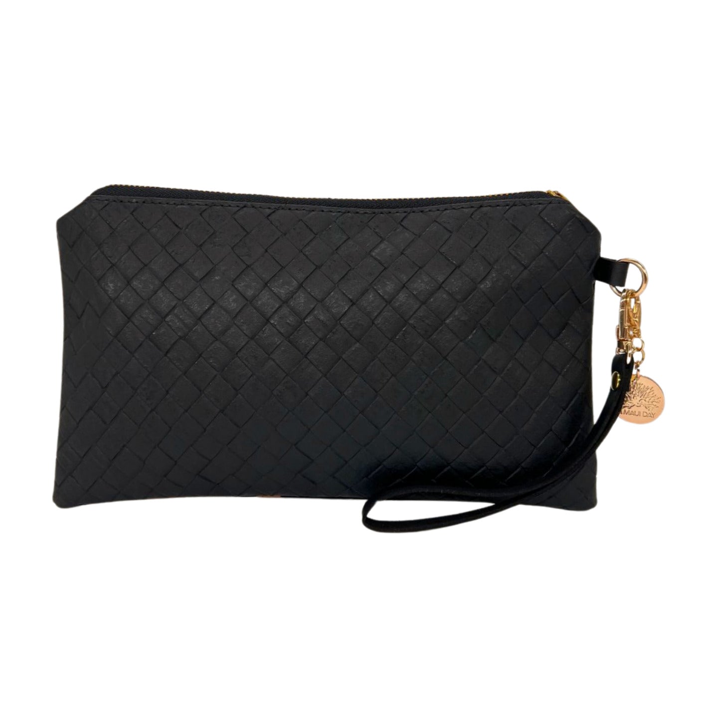 Pop-Up Mākeke - A Maui Day Original Handbags - Handprinted Small Handbag - Laua'e on Black Canvas - Back View