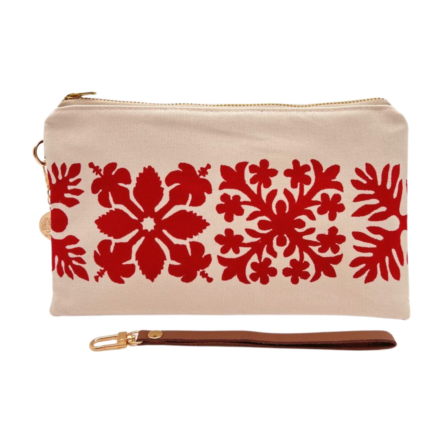 Pop-Up Mākeke - A Maui Day Original Handbags - Handprinted Small Handbag - Red Quilt on Canvas - Front View - Strap Off