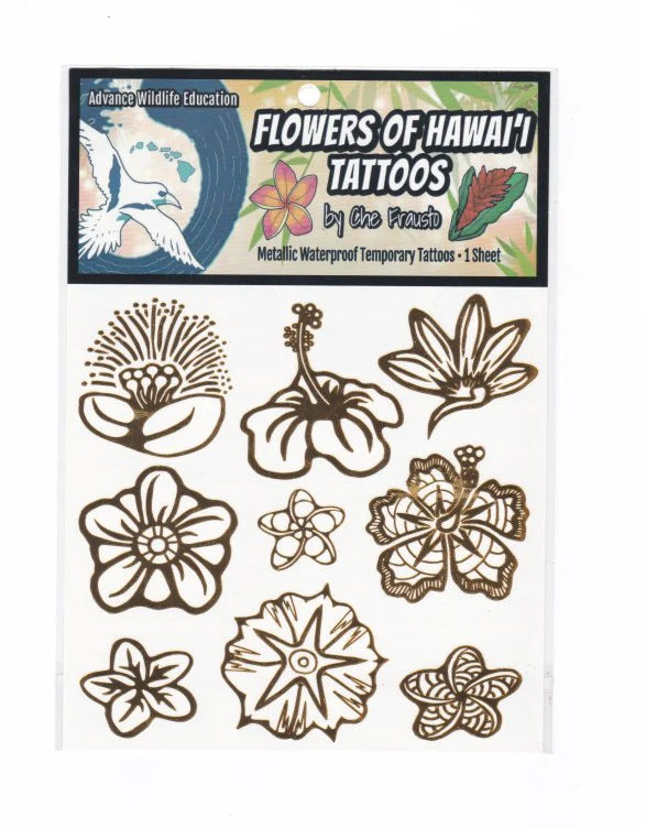 Pop-Up Mākeke  - Advance Wildlife Education - Gold Metallic Flowers of Hawai&#39;i Temporary Tattoos