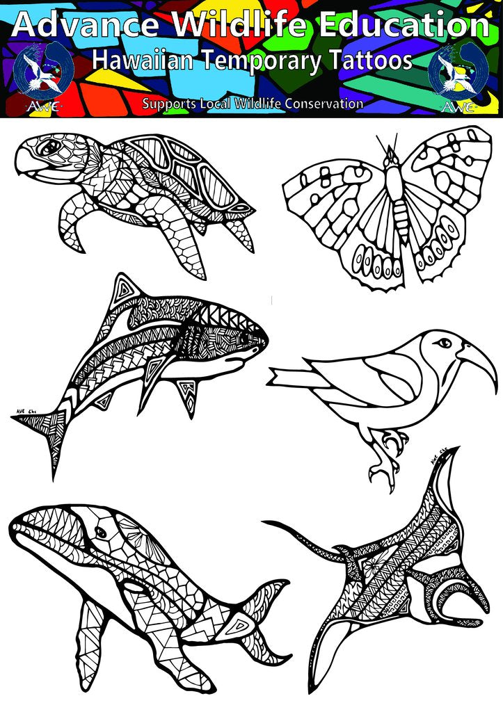 Pop-Up Mākeke - Advance Wildlife Education - Hawaii Native Wildlife Small Temporary Tattoo Sheet