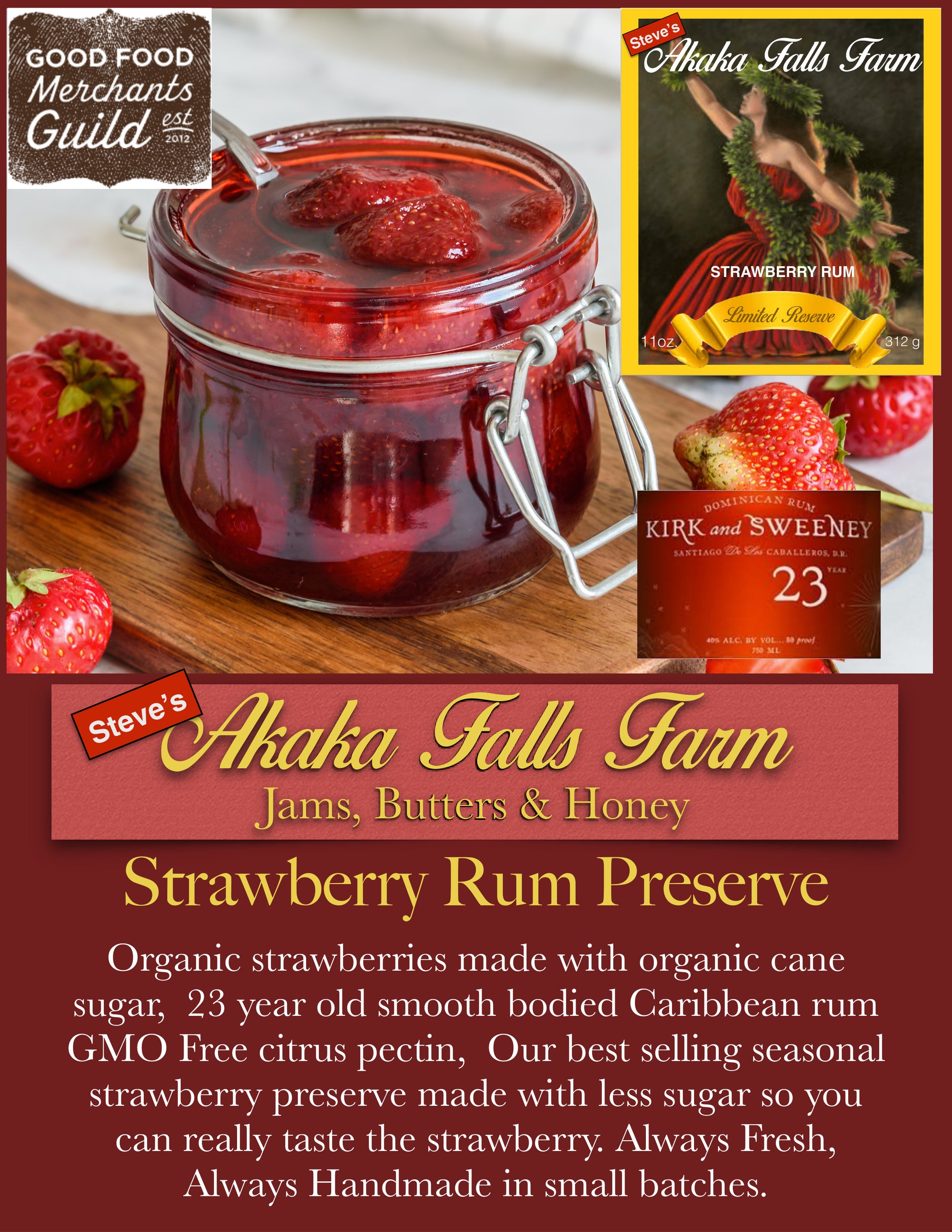 Pop-Up Mākeke - Akaka Falls Farm - Strawberry Rum Preserve - Information