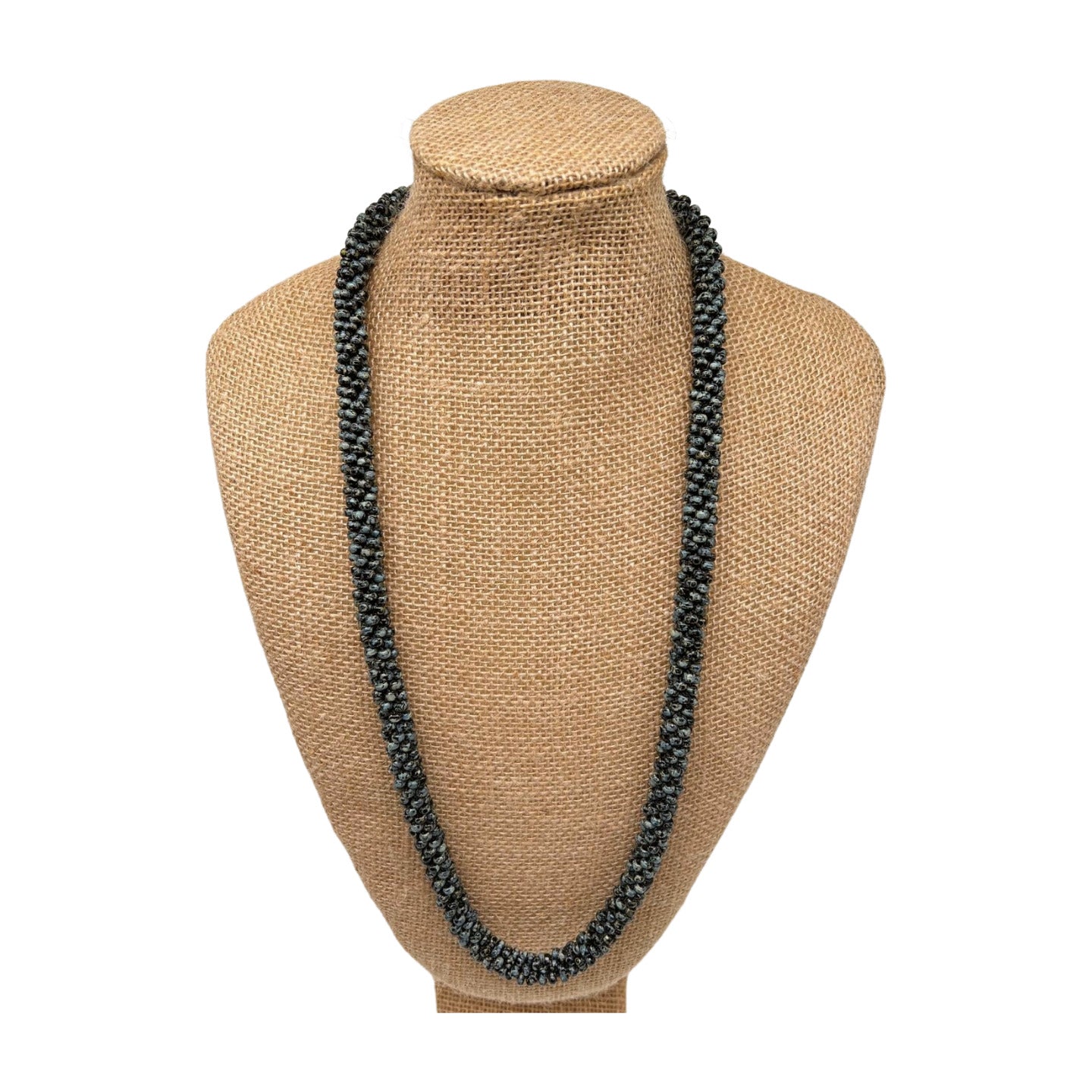Pop-Up Mākeke - Akalei Designs - Black Picasso Round Glass Beads Necklace Lei - 31in - Front View