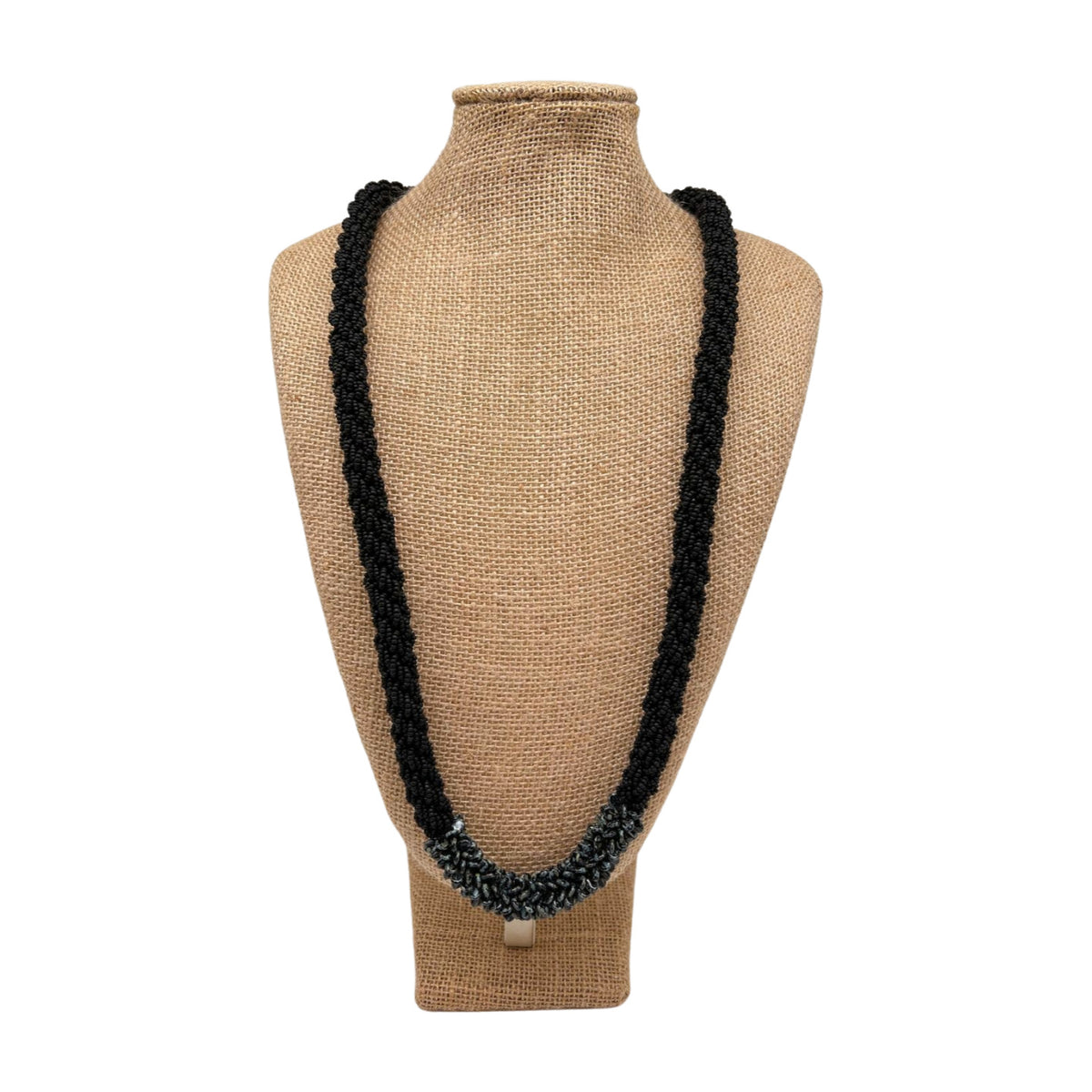 Pop-Up Mākeke - Akalei Designs - Extra Long Beaded Lei &amp; Picasso Pip Beads - Black - Front View