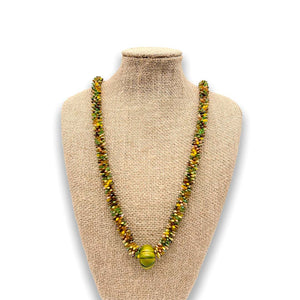 Pop-Up Mākeke - Akalei Designs - Green & Gold Hawaiian Lilikoi Lei Necklace with Lamp Work Bead