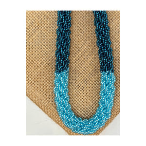 Pop-Up Mākeke - Akalei Designs - Hawaiian Beaded Lei Necklace Rope - Two-Toned Blue with Aqua - Close Up