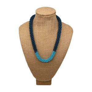 Pop-Up Mākeke - Akalei Designs - Hawaiian Beaded Lei Necklace Rope - Two-Toned Blue with Aqua - Front View
