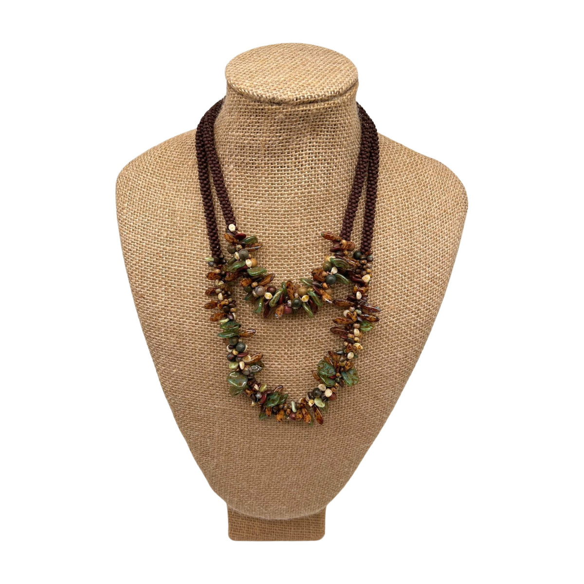 Pop-Up Mākeke - Akalei Designs - Mother &amp; Daughter Two Necklace Set - Green &amp; Brown Picasso Necklaces
