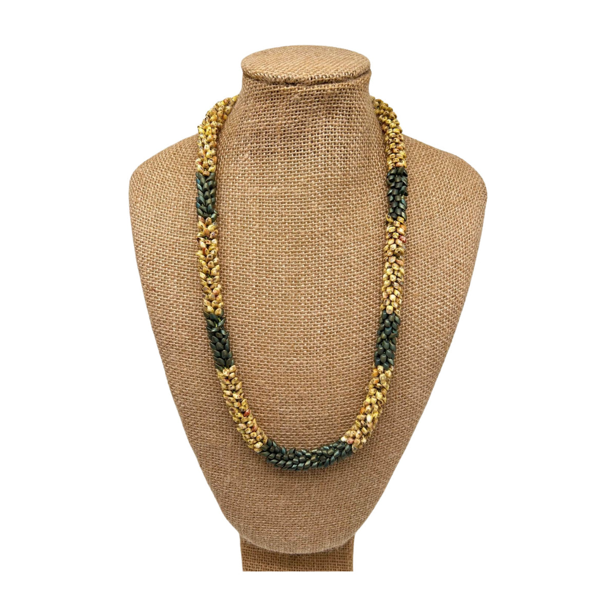 Pop-Up Mākeke - Akalei Designs - Picasso Yellow &amp; Metallic Green Dragon Scales Necklace  - 27in - Front View