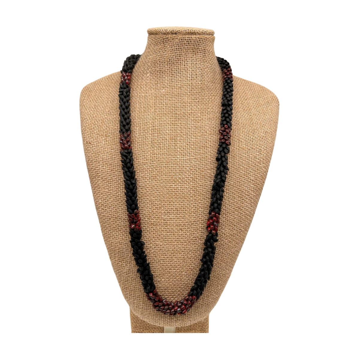 Red Picasso with Matte Black Dragon Scales Necklace  - 32&quot;