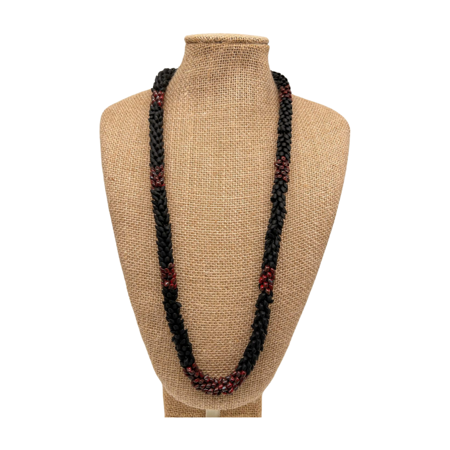 Red Picasso with Matte Black Dragon Scales Necklace  - 32"
