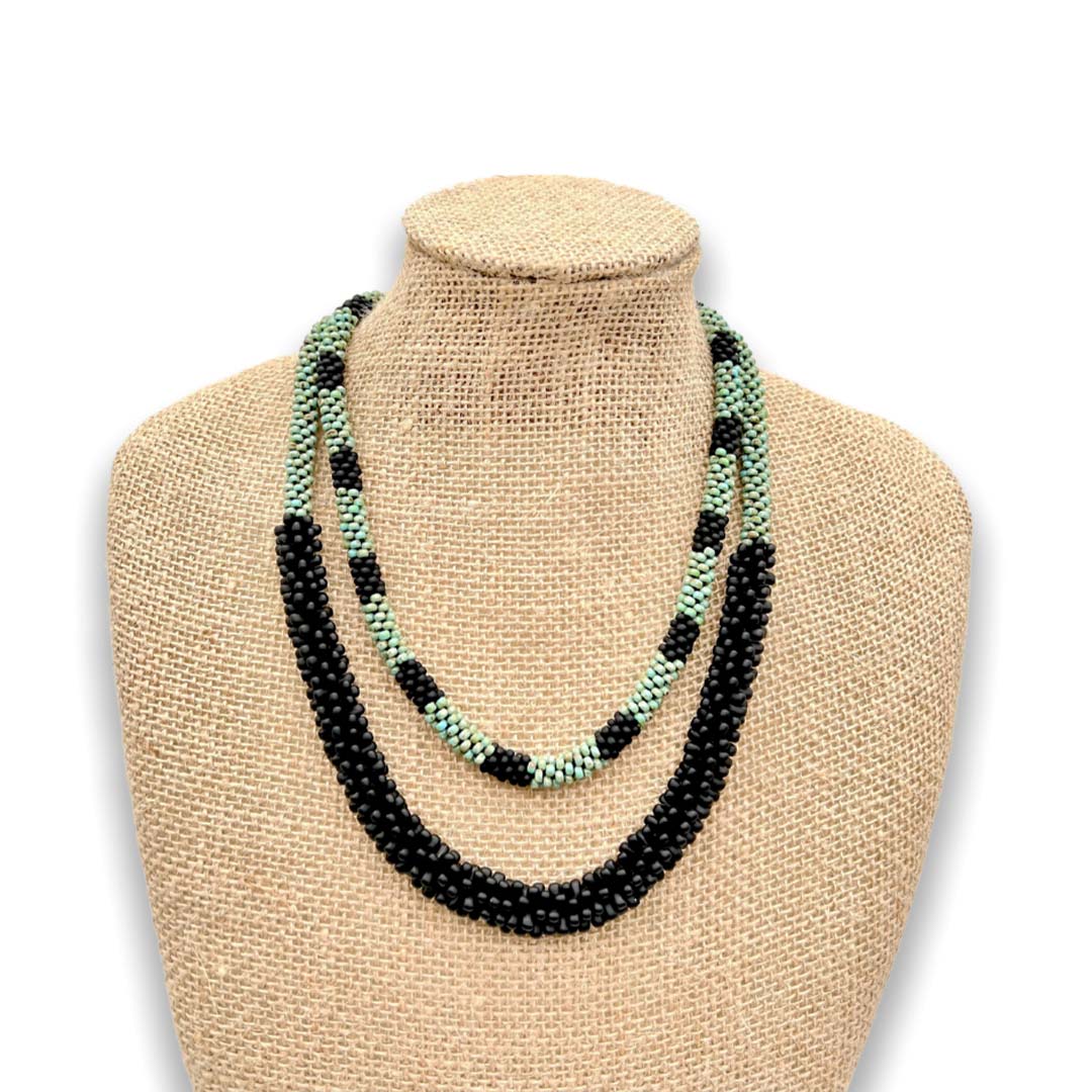 Pop-Up Mākeke - Akalei Designs - Two Necklace Set - Turquoise &amp; Black Picasso Necklaces