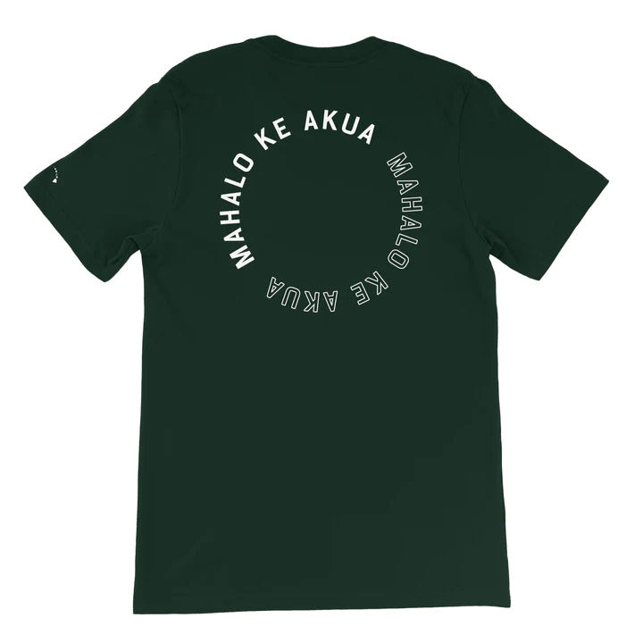 Pop-Up Mākeke - Aloha Ke Akua Clothing - Mahalo Ke Akua Short Sleeve T-Shirt - Forest Green - Back View