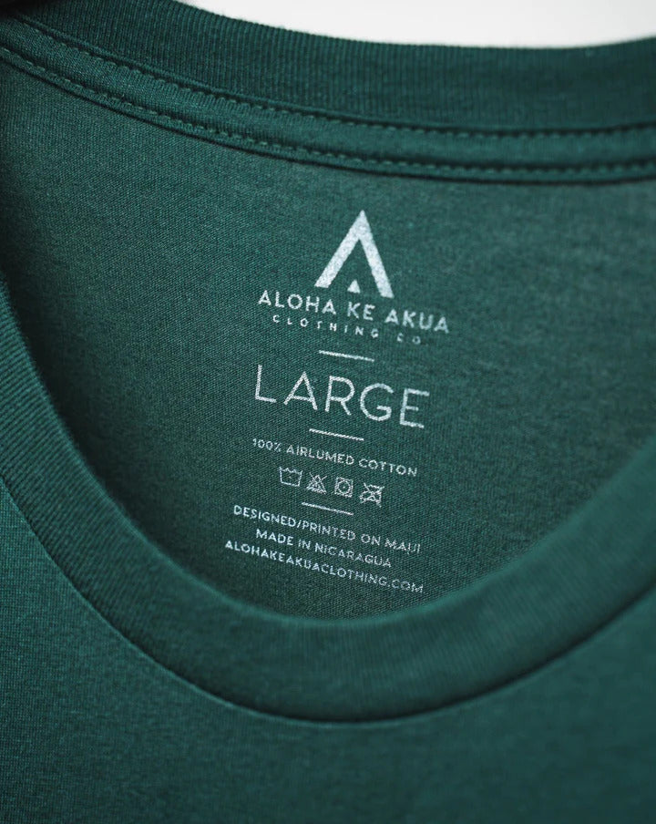 Pop-Up Mākeke - Aloha Ke Akua Clothing - Mahalo Ke Akua Short Sleeve T-Shirt - Forest Green - Close Up