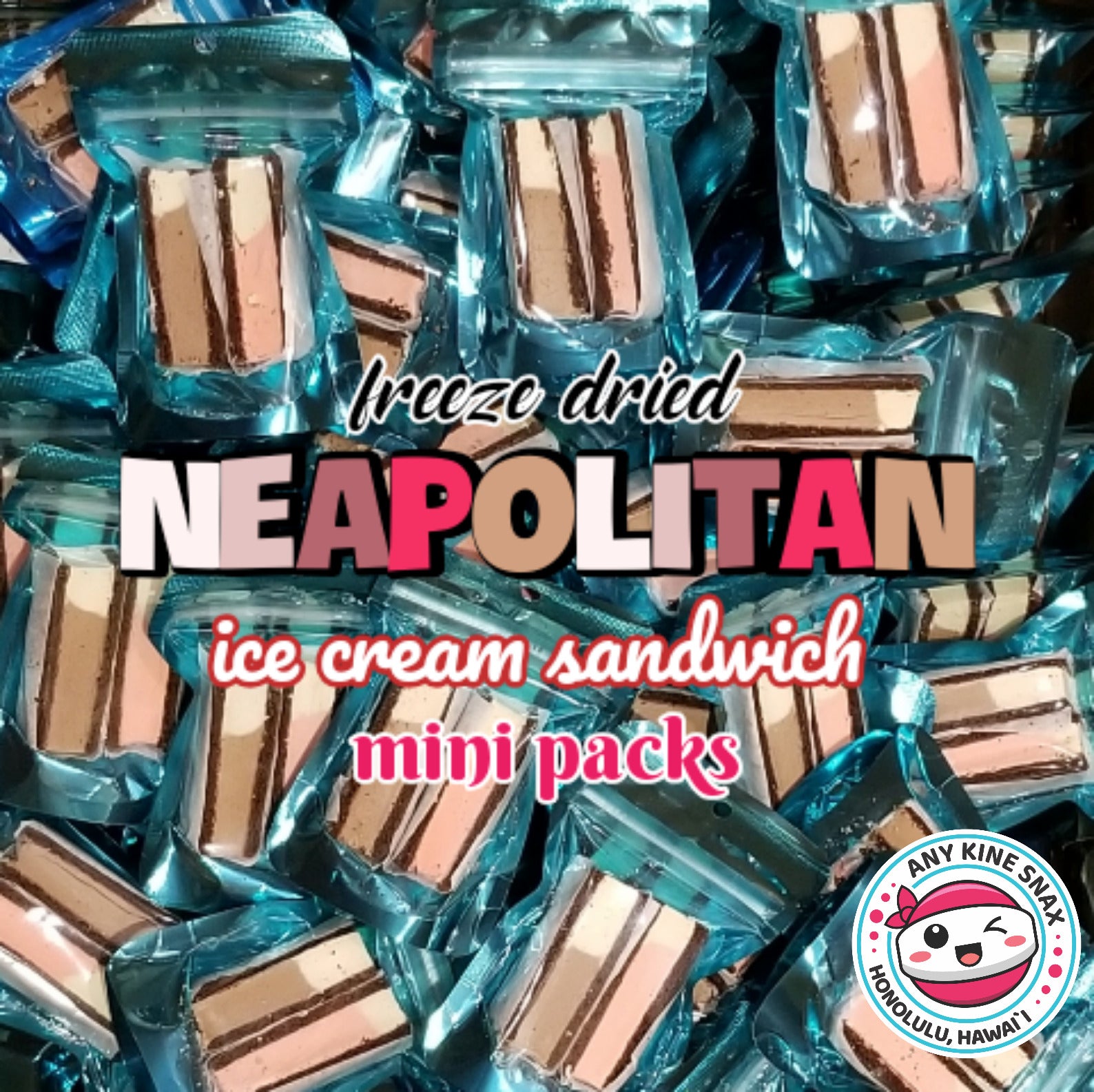 Pop-Up Mākeke - Any Kine Snax - Freeze Dried Ice Cream Sandwich Mini Packs (half) - Neapolitan