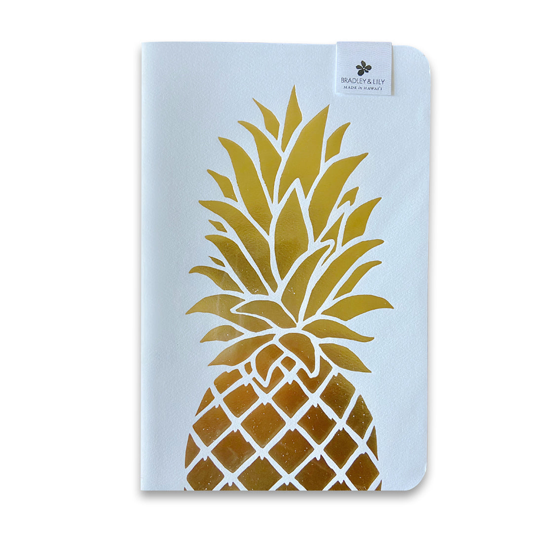 Pop-Up Mākeke - Bradley & Lily - Gold Foil Pineapple Large Notebook - Front View