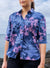 Pop-Up Mākeke - David Shepard Hawaii - Hāpuʻu 'Ilima Blue Women's Half Sleeve Aloha Shirt - Close Up
