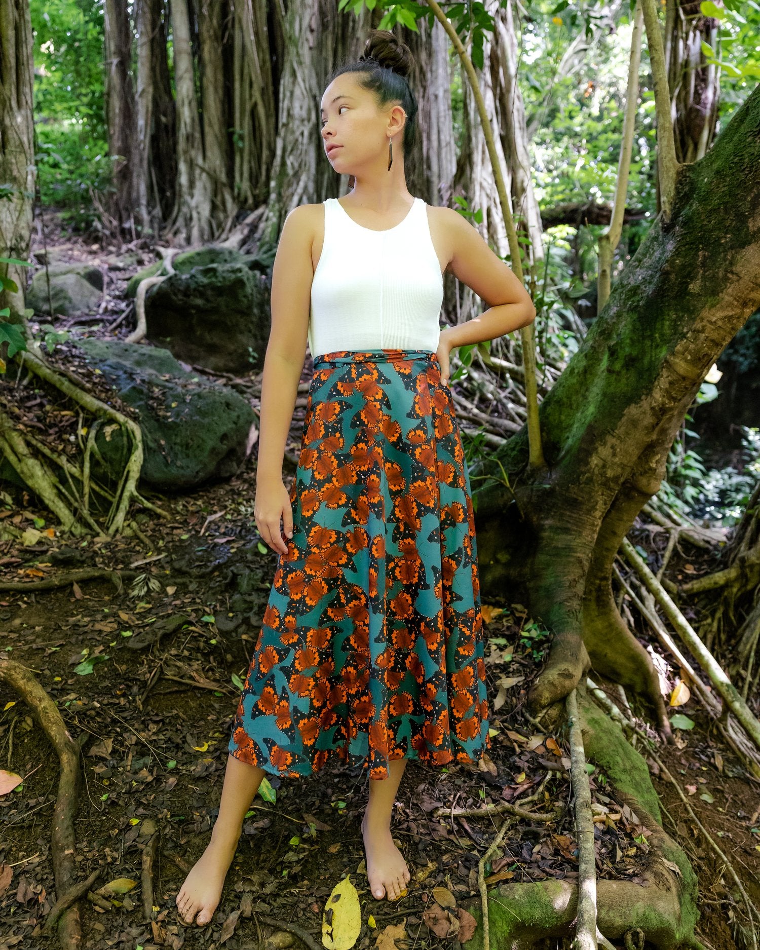 Pop-Up Mākeke - David Shepard Hawaii - Kamehameha Butterflies Women's Midi Wrap Skirt - Front View