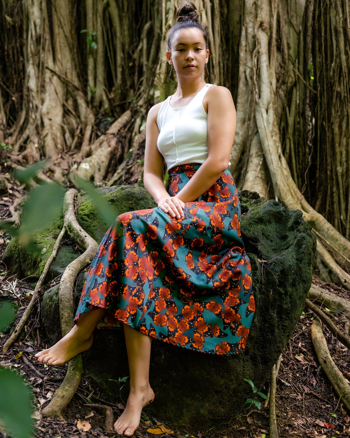 Pop-Up Mākeke - David Shepard Hawaii - Kamehameha Butterflies Women&#39;s Midi Wrap Skirt