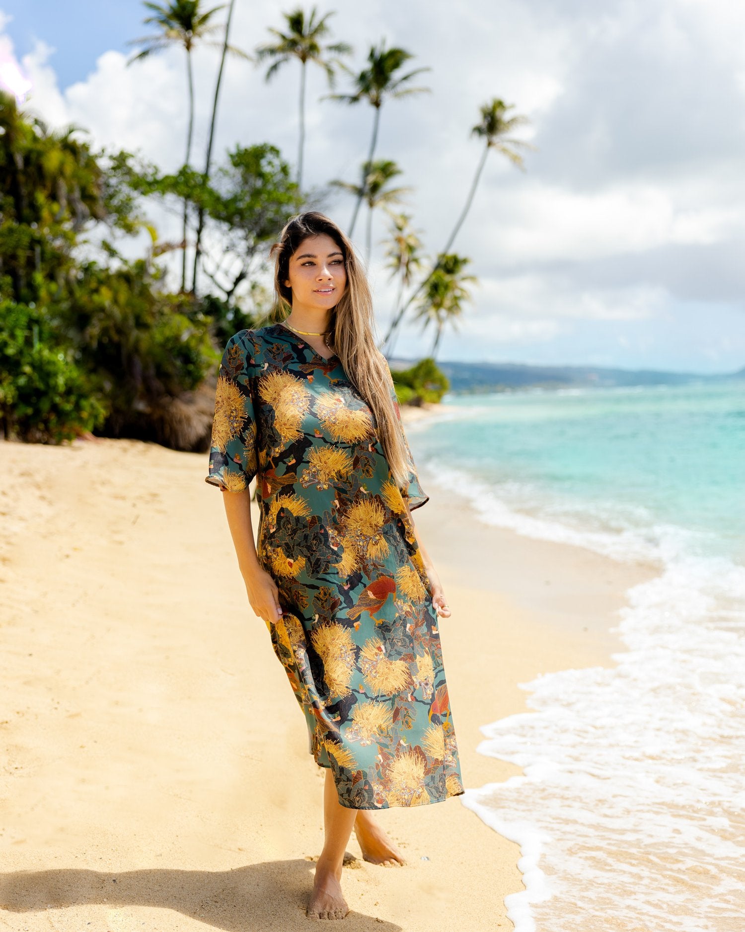 Pop-Up Mākeke - David Shepard Hawaii - Kaniakapūpū Lehua Mamo Midi Dress - Front View